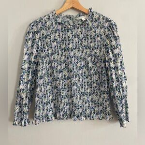 Veronica Beard Women's Kali Smocked Cotton Top Cobalt Multi Size 10